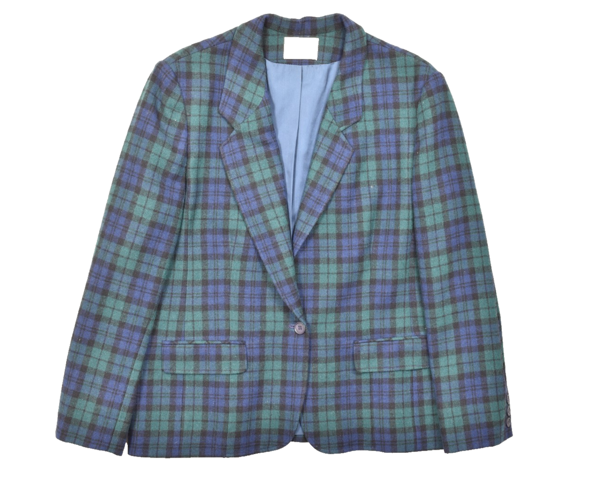 VTG Pendleton Women's Blue Green Plaid Wool Blazer Jacket Women's