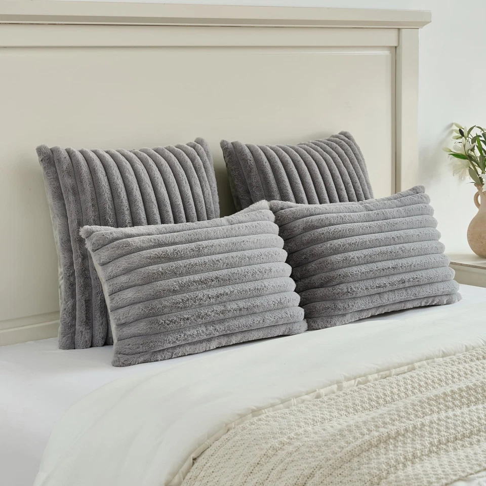 Juego de 2 fundas de almohada decorativas a rayas grises FUTEI de 12x20 pulgadas, rectangulares Foto 2 de 4