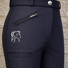 Ladies black full seat silicone grip Sasha jodhpurs with thigh pocket