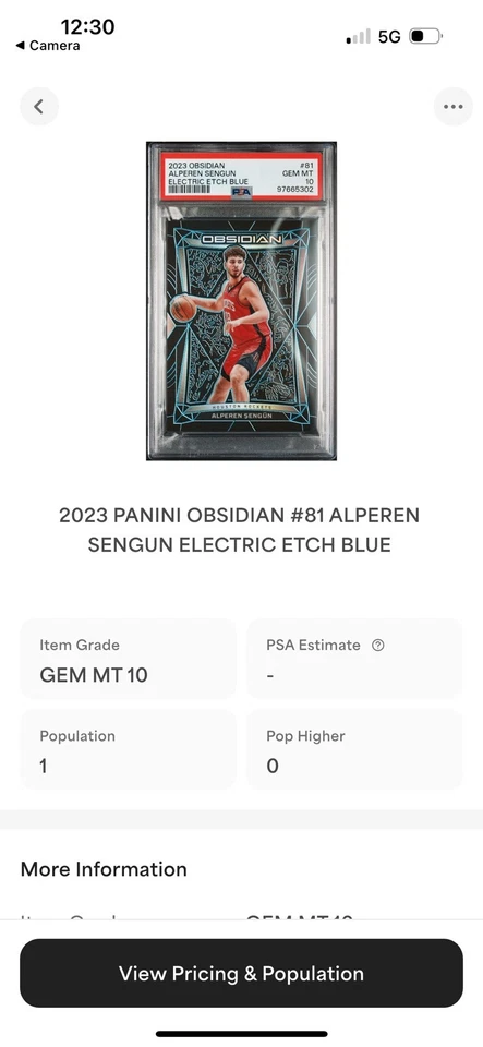 Alperen Sengun 2022-23 Panini NBA Obsidian Blue Electric Etch /30 PSA 10 pop 1 - Image 3 of 3