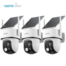 3PCS Wansview Solar Wireless Security Camera 360°PTZ 2K Dual-Cam Human Detection