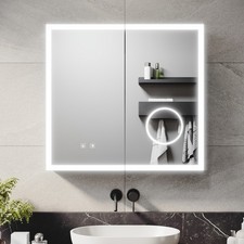 LED Bathroom Mirror Cabinet with Shaver Socket Demister 3X Magnifying 600x650mm