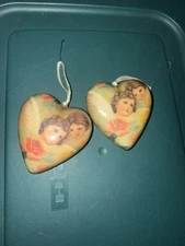 Set Of 2 Heart Shaped Cherub Angels Christmas Ornaments