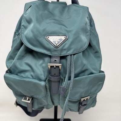 Prada Tessuto Double Pocket Drawstring Buckle Nylon Backpack  display picture 3