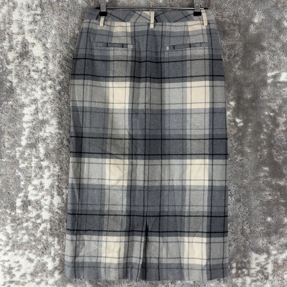Falda midi a cuadros LL Bean calce clásico talla 4p forrada algodón grueso gris/crema Foto 3 de 4