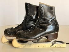 Vintage Riedell Ice Skates Redwing, MN. Leather, Wood, Steel, Blade Covers.