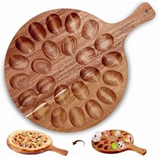 Acacia Wood Deviled Egg Platter,24 Holes Deviled Egg Tray.Round Devile