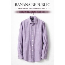 Banana Republic Non-Iron Tailored Slim Fit Purple Blue Check Shirt Large 16-16.5