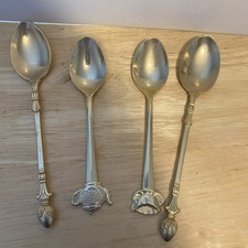 Lot Of Four Vintage Gold Toned Tea Spoons With Different Items On Each End