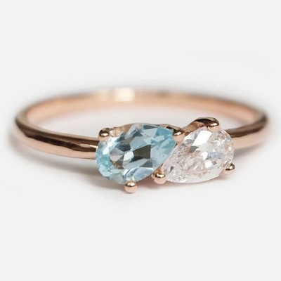 2TCW Pear Lab Created Aquarmine & Diamond Engagement Ring 14k Yellow Gold Plated