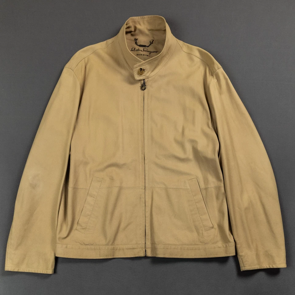 SALVATORE FERRAGAMO blouson cuir nappa beige IT 54 / L - XL Gancini zip veste - Photo 1/4