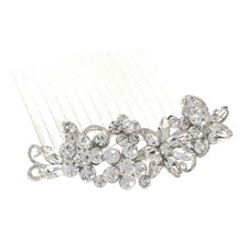 Silver Tone Metal Hair Comb With Clear Rhinestone HA3293-SCL