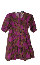 Farm Rio Anthropologie Leopard Tiered Dress Womens S Magenta Mini Dress