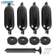 4 Pack Boat Fenders 8.5"X27'' Vinyl Ribbed Marine Bumpers Dock Shield Protection