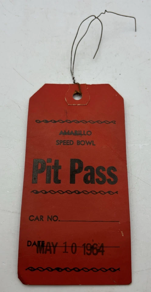 Vintage 1964 Auto Racing Amarillo Speed Bowl Speedway Racetrack Texas Pit Pass - Image 2 of 4