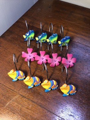Y2K Style Tropical Frog Shower Curtain Hooks Bright Colorful Hibiscus Hawaiian