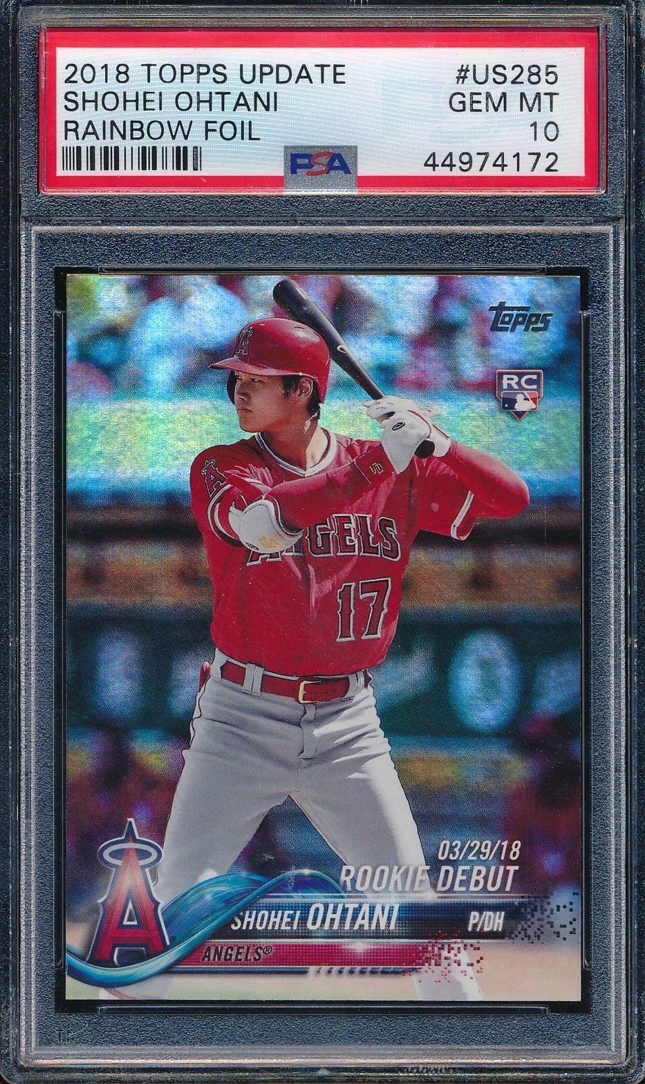 2018 Topps Update US285 Shohei Ohtani RC Rookie Rainbow Foil PSA 10