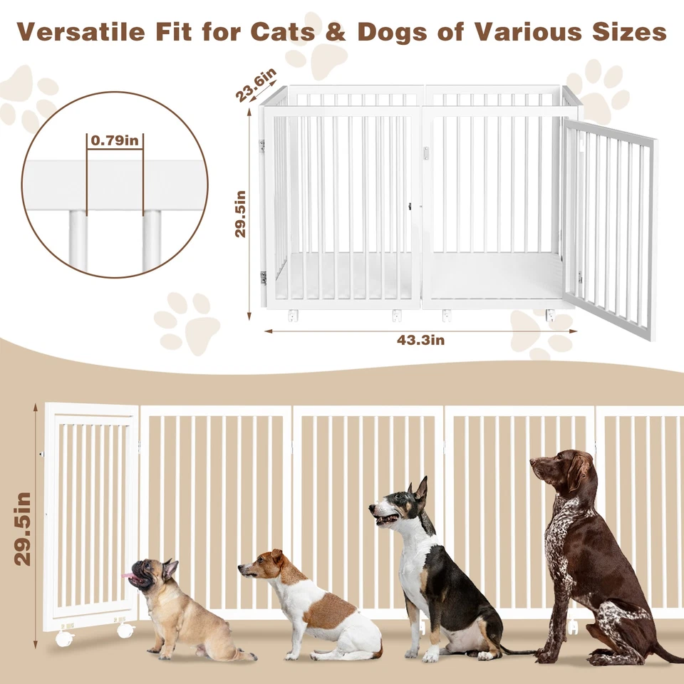Parque infantil de madera para perros con sistema de frenos de 8 ruedas tamaño ajustable y forma valla para mascotas patio Foto 4 de 4