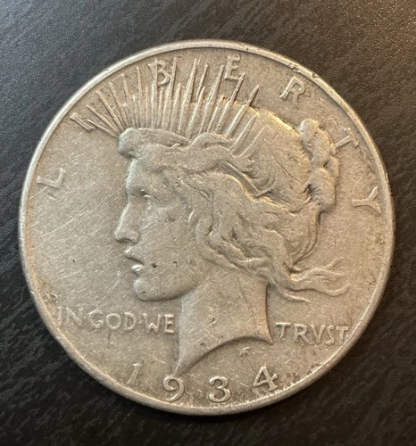 1934-P 90% Silver Peace Dollar Coin, XF