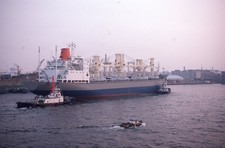 Sl48 Slide 1970s Ocean Export Cargo Ship Tugboats Port Harbor 926a