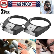 2Pcs Jewelers Head Headband Magnifier LED Illuminated Magnifying Glasses Loupe