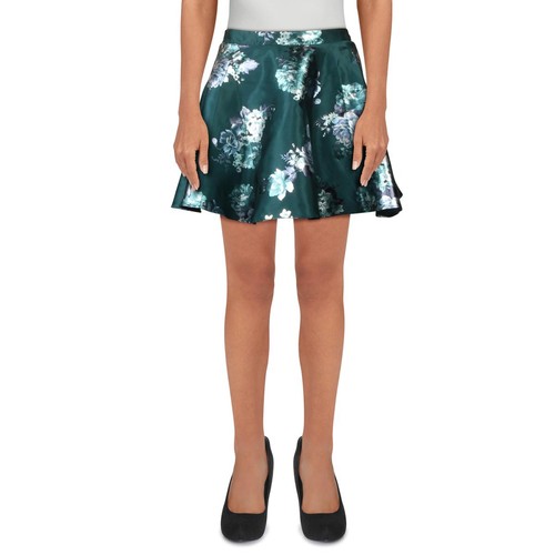 City Studio Womens Green Flora Print Mini Party A-Line Skirt Juniors 1 7299