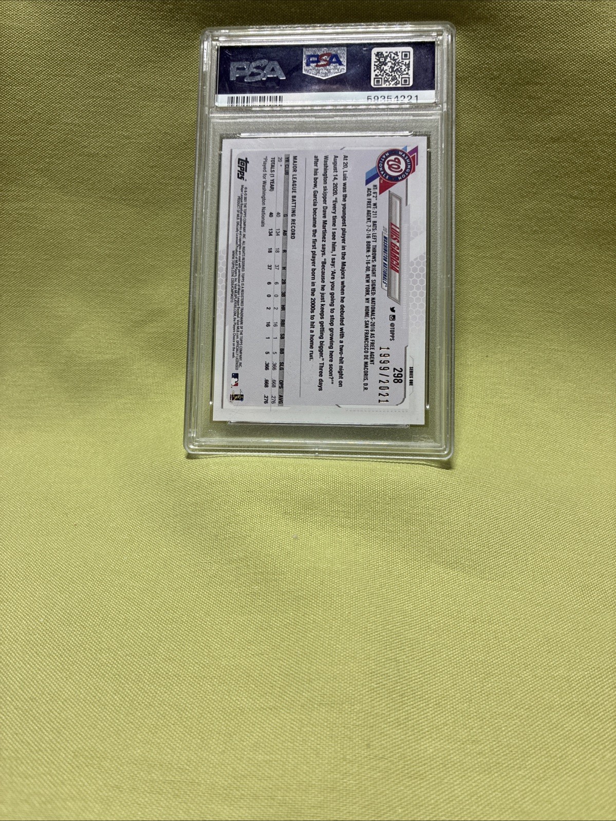 2021 Topps - Luis Garcia #298 Gold /2021 (RC) Washington Nationals PSA 9 🔥 view 2