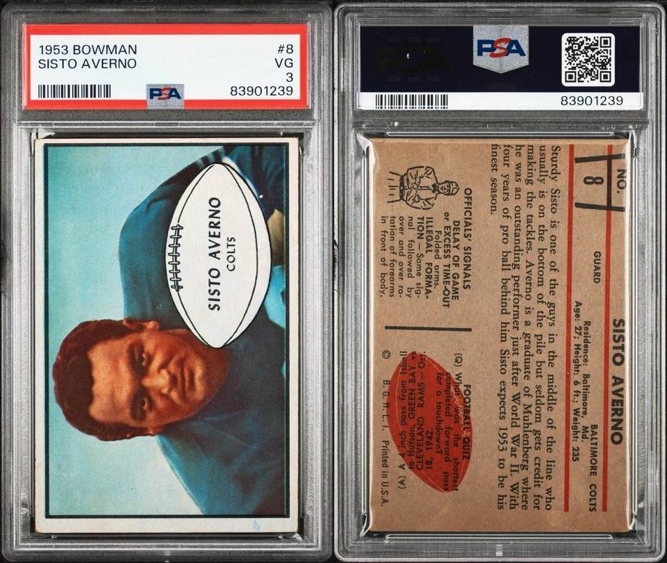 1953 Bowman Sisto Averno #8 RC | PSA 3 | Baltimore Colts - Image 3 of 3
