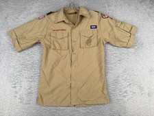 VINTAGE Boy Scouts of America Shirt Youth Large Beige Poly Blend Short Sleeve UT