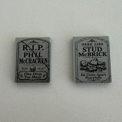 Custom Printed LEGO 2x3 Tombstone Tiles Halloween Graveyard MOC Funny Set of 2