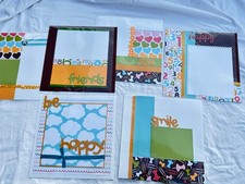 Set of 6 Pre Decorated Scrapbook Pages 12 x 12 Ready for Photos