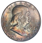 1958 Franklin Silver Half Dollar ANACS MS-65 End Roll Album Toned Toning Toner