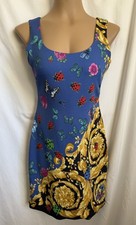 Women’s Gianni Versace Blue Floral Couture w/ Lady Bug, Sleeveless Dress, Sz 40