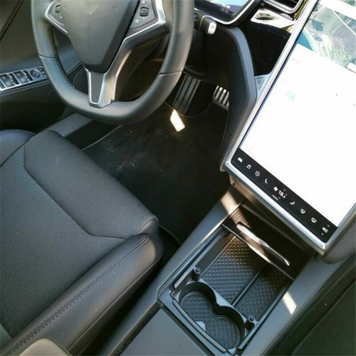 Black Center Console Organizer Armrest Storage Box+Cup Holder For Tesla MODEL S - Picture 4 of 7