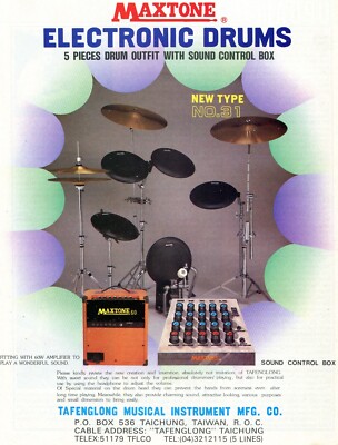 1985 Print Ad of Tafenglong Maxtone Electronic Drum Kit Model 31