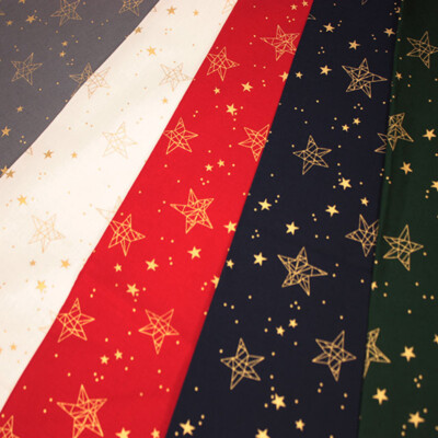 100% Baumwolle Popeline Stoff Weihnachten gezeichnete Sterne metallic funkelnd 135cm breit
