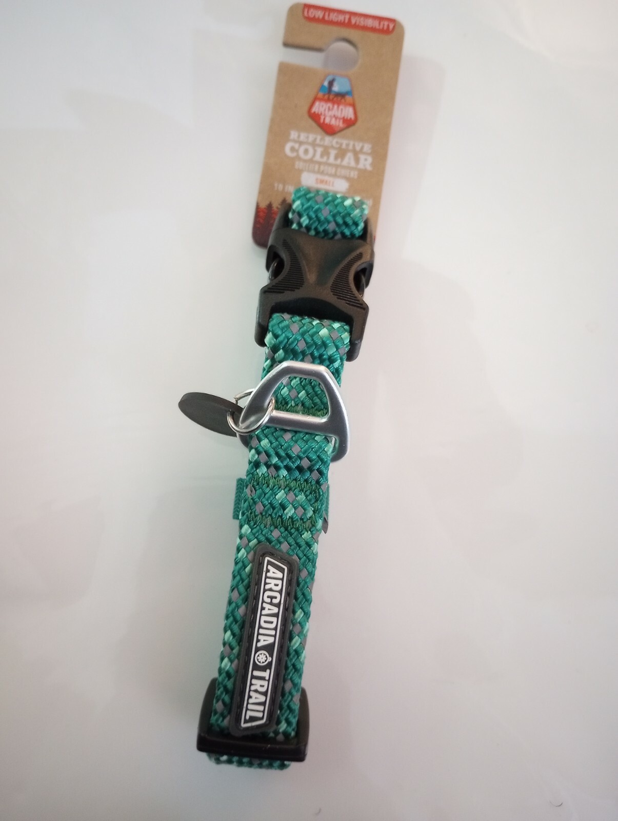 Arcadia Trail (S) Lightweight Dog Collar W/ Aluminum DRing Green Rope