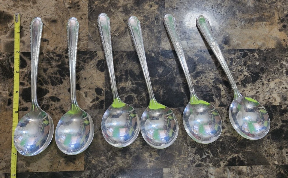 👌 LOTE DE 8 CUCHARAS SOPERA GUMBO CHAPADAS EN PLATA GOWORTH 1938 H&T MFG de colección🥣 Foto 4 de 4