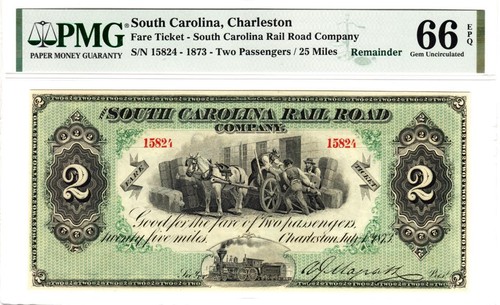 1873 $2 State of South Carolina Rail Road PMG Gem Unc.66 EPQ- WOW STUNNING RARE! - Picture 1 of 13