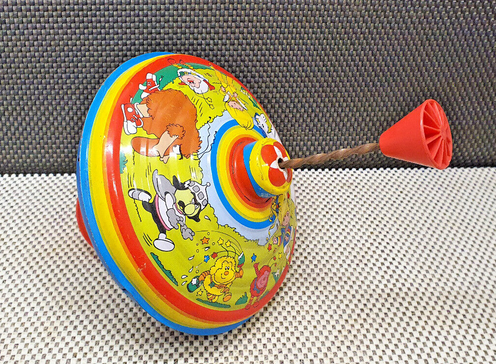 Ancienne Toupie Jouet Tôle Métal Décors Animaux Licorne Noté LBZ 1984  Hallmark