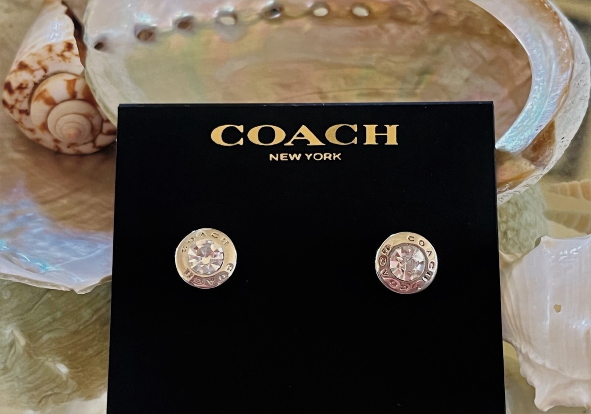 NWT Coach Open Circle Stone Silver Plated Stud Pierced