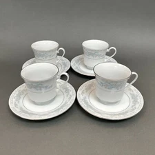 Somerset by NL Excel Cups and Saucer Sets Plates Floral Platinum Trim Lot of 8 