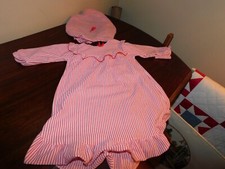 Alexis Baby Pajamas Gown w/ Hat Vintage USA Peppermint Stripe Size 18-25 Pounds