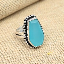 Blue Chalcedony Gemstone Handmade 925 Solid Sterling Silver Ring Jewelry