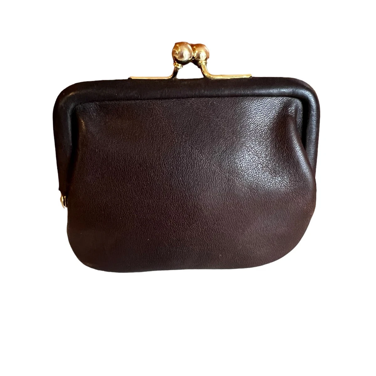 Vintage Coach Kisslock Change Coin Purse 7155 Dark Mahogany Brown Leather