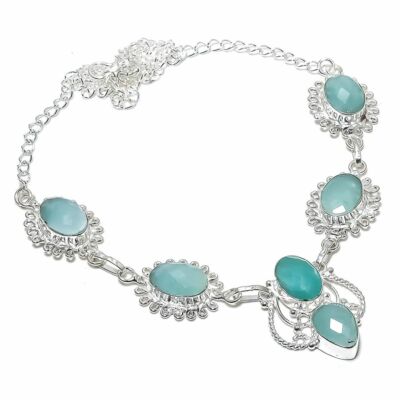  Gemstone Handmade 925 Sterling Silver Jewelry Green Amazonite Necklaces Sz 18''