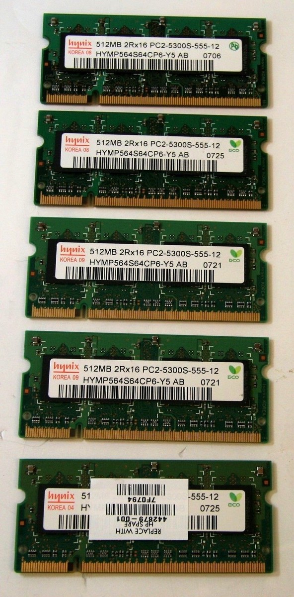 Lot of 5 HYNIX 512MB 2Rx16 PC2-5300S DDR2 SODIMM Memory RAM