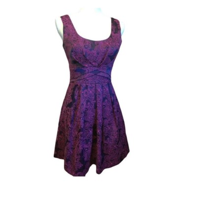 As U Wish Purple Black Sleeveless Dress size Paisley Party Fit Flare 