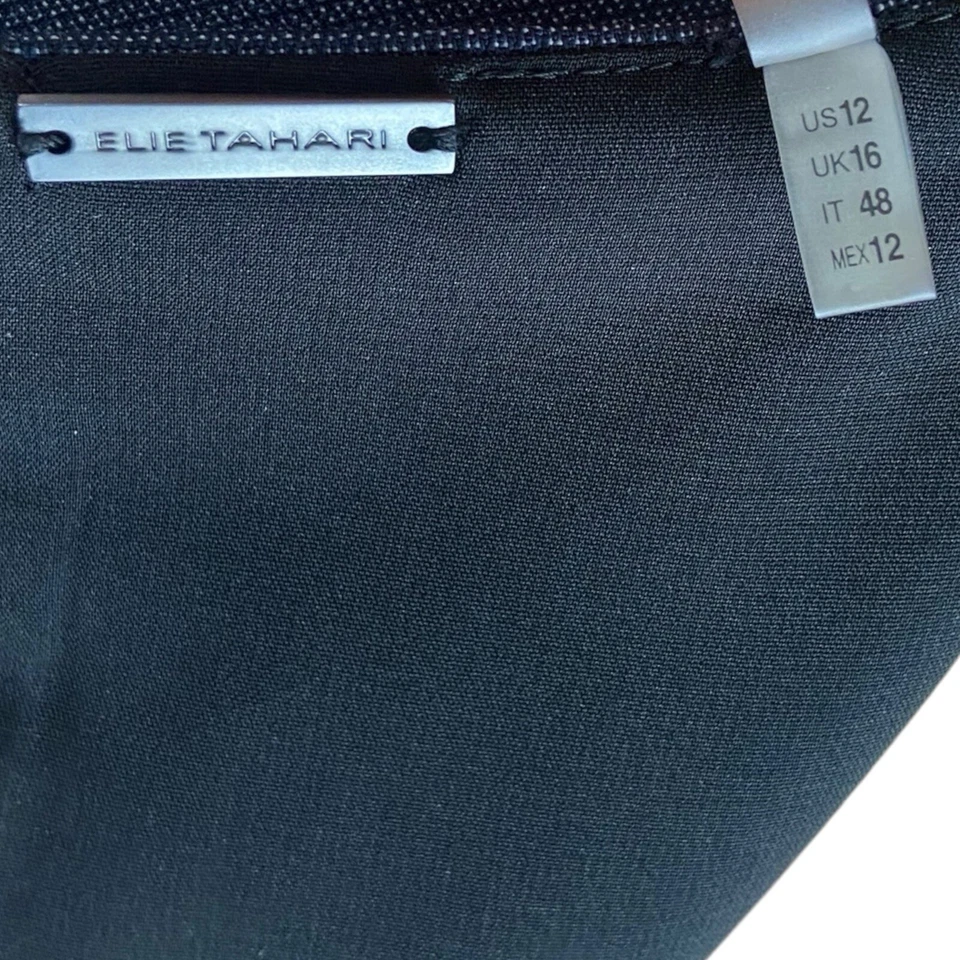 Vestido lápis Elie Tahari azul escuro preto sem mangas gola VNeck com zíper tamanho EUA 6 - Imagem 4 de 4