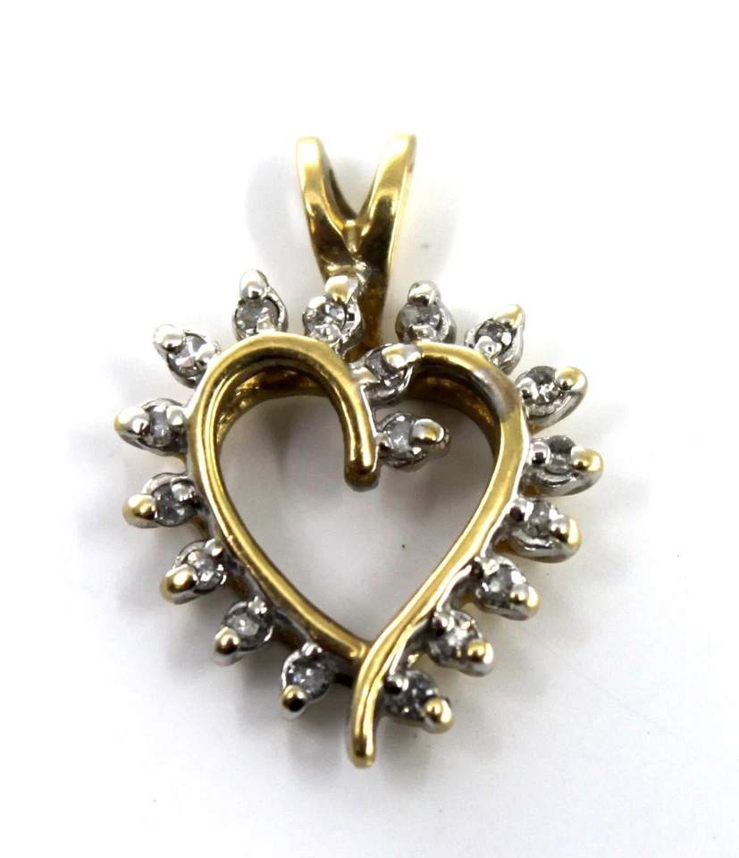 Colgante Corazón Diamante Abierto Oro Amarillo Sólido 10k Mediano Foto 2 de 4
